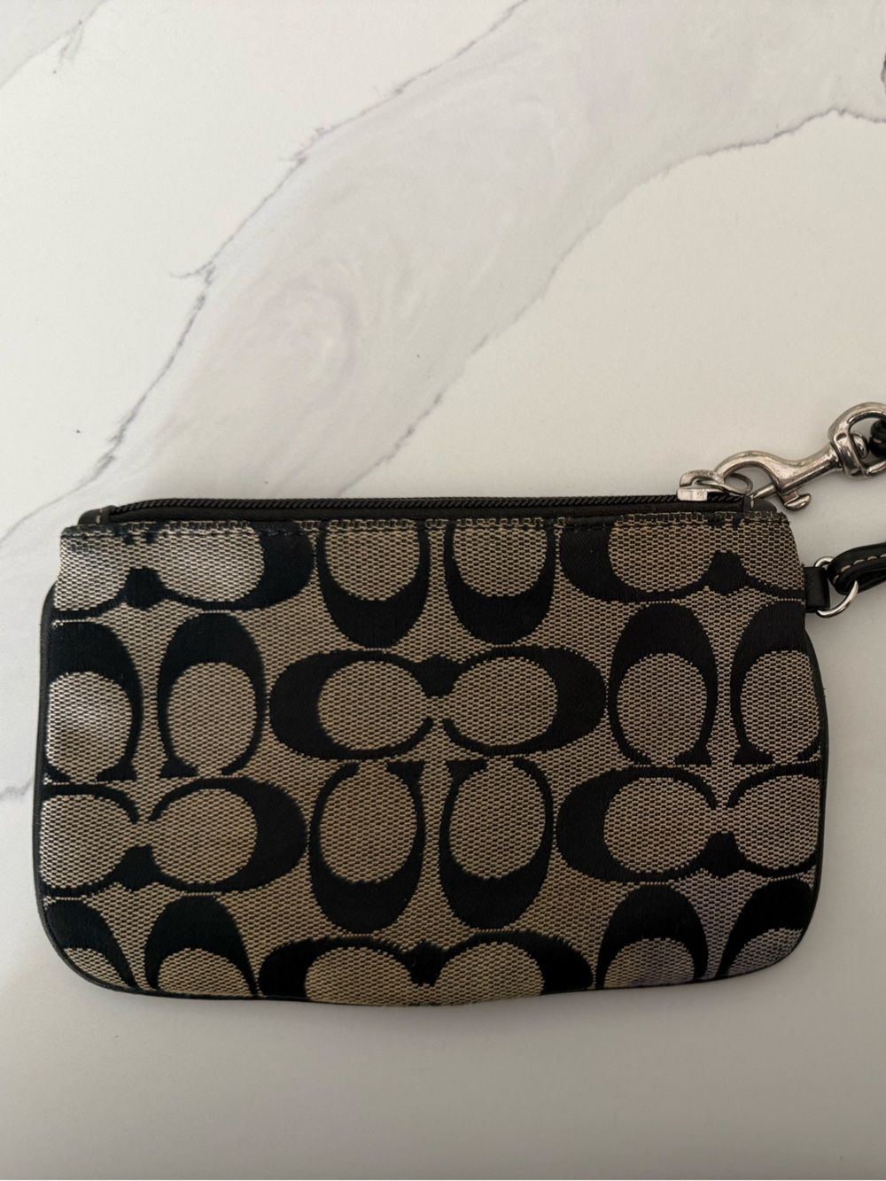 Coach Canvas Wristlet in Black and Khaki Signature Print